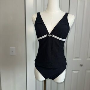 Jantzen Black Tankini Top with White Trim and Bottoms